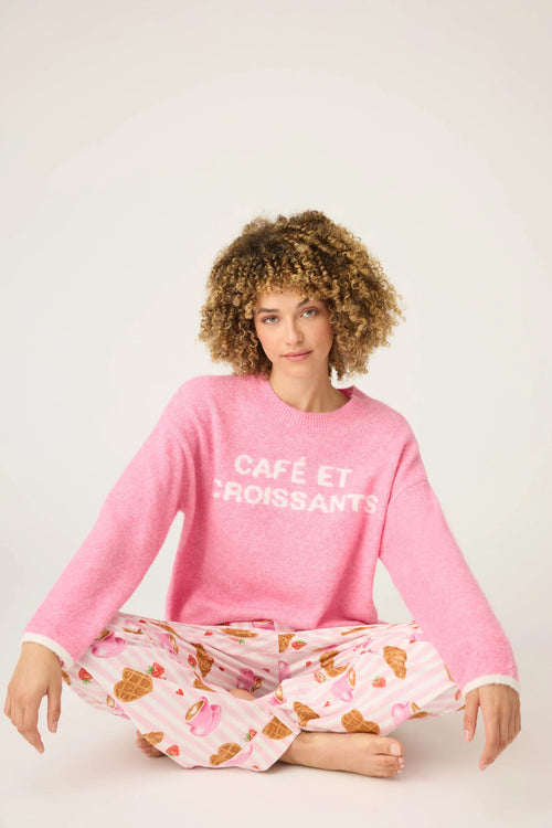 The "Cafe Et Croissants" Snuggle Sweater by PJ Salvage
