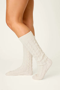The "Ivory" Cozy Chenille Cable Knit Socks by PJ Salvage