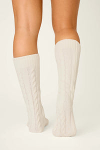 The "Ivory" Cozy Chenille Cable Knit Socks by PJ Salvage