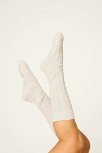 The "Ivory" Cozy Chenille Cable Knit Socks by PJ Salvage