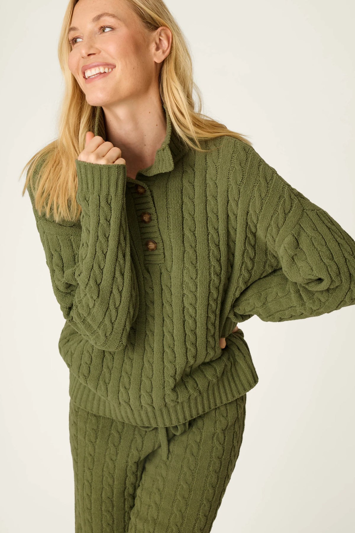The "Olivine" Cozy Chenille Cable Knit Pullover by PJ Salvage