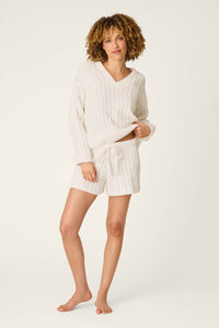 The "Ivory" Cozy Chenille Cable Knit V-Neck Sweater by PJ Salvage