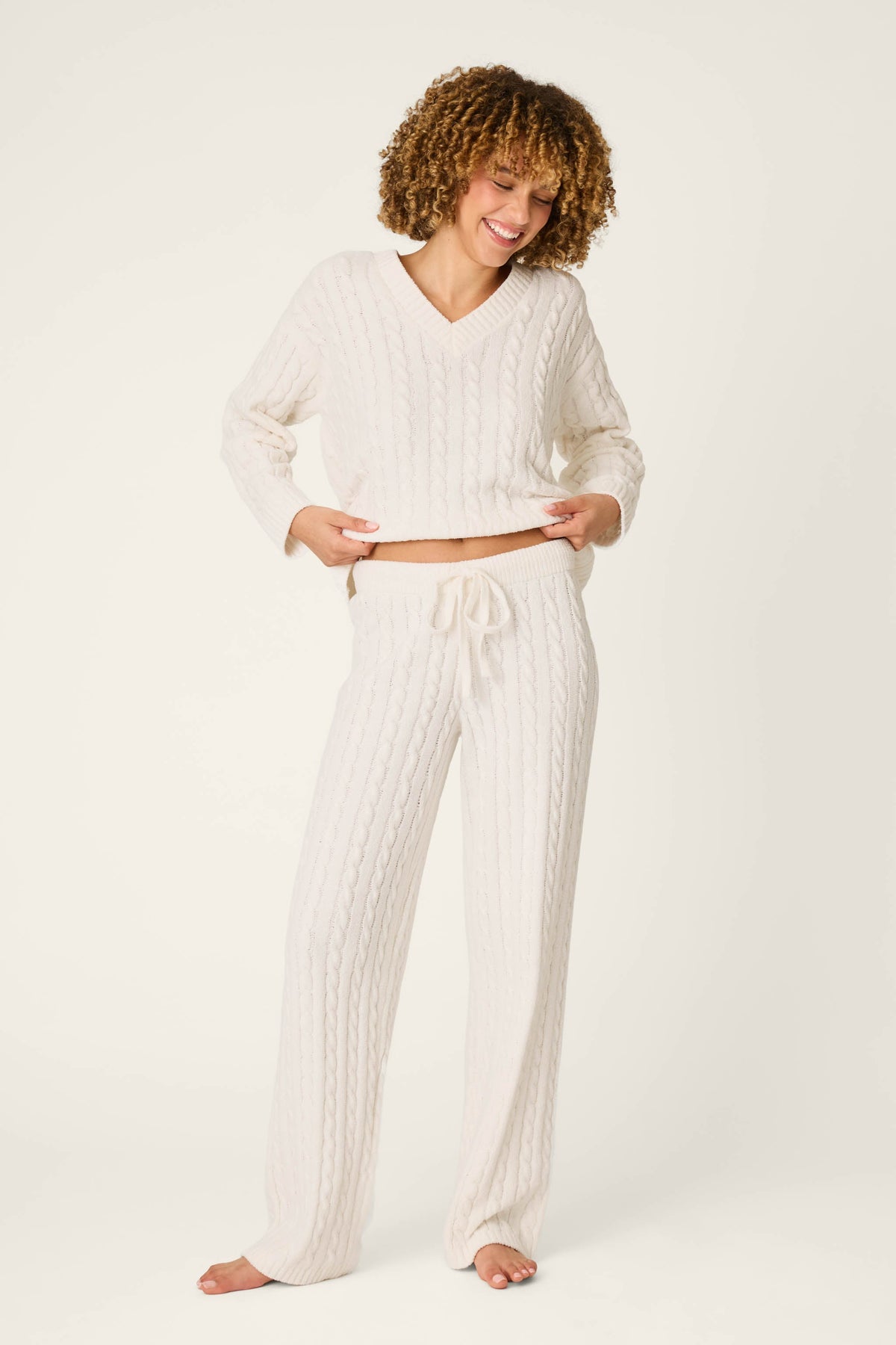 The "Ivory" Cozy Chenille Cable Knit Pant by PJ Salvage