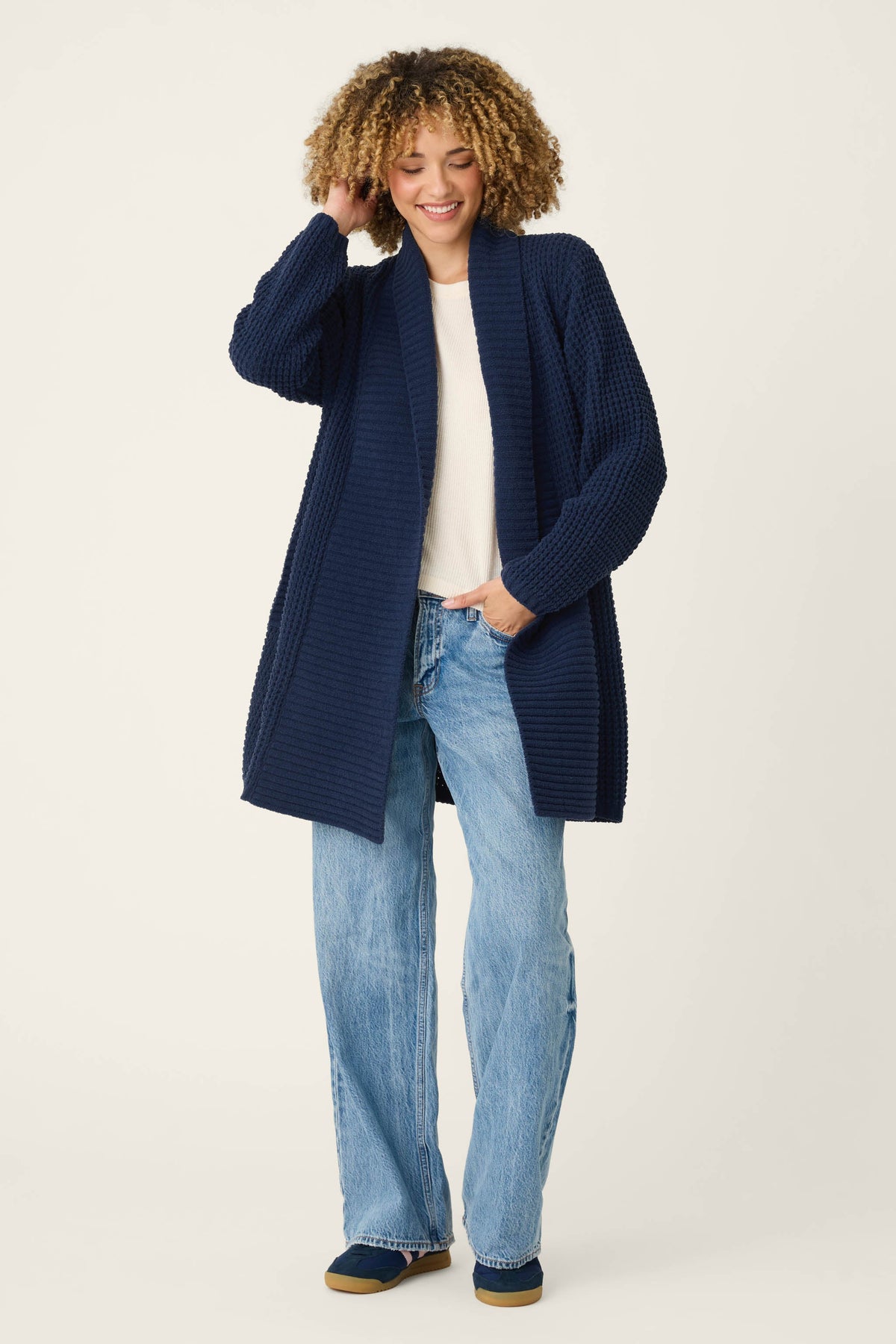 The "Deep Navy" Cozy Chenille Waffle Cardigan by PJ Salvage