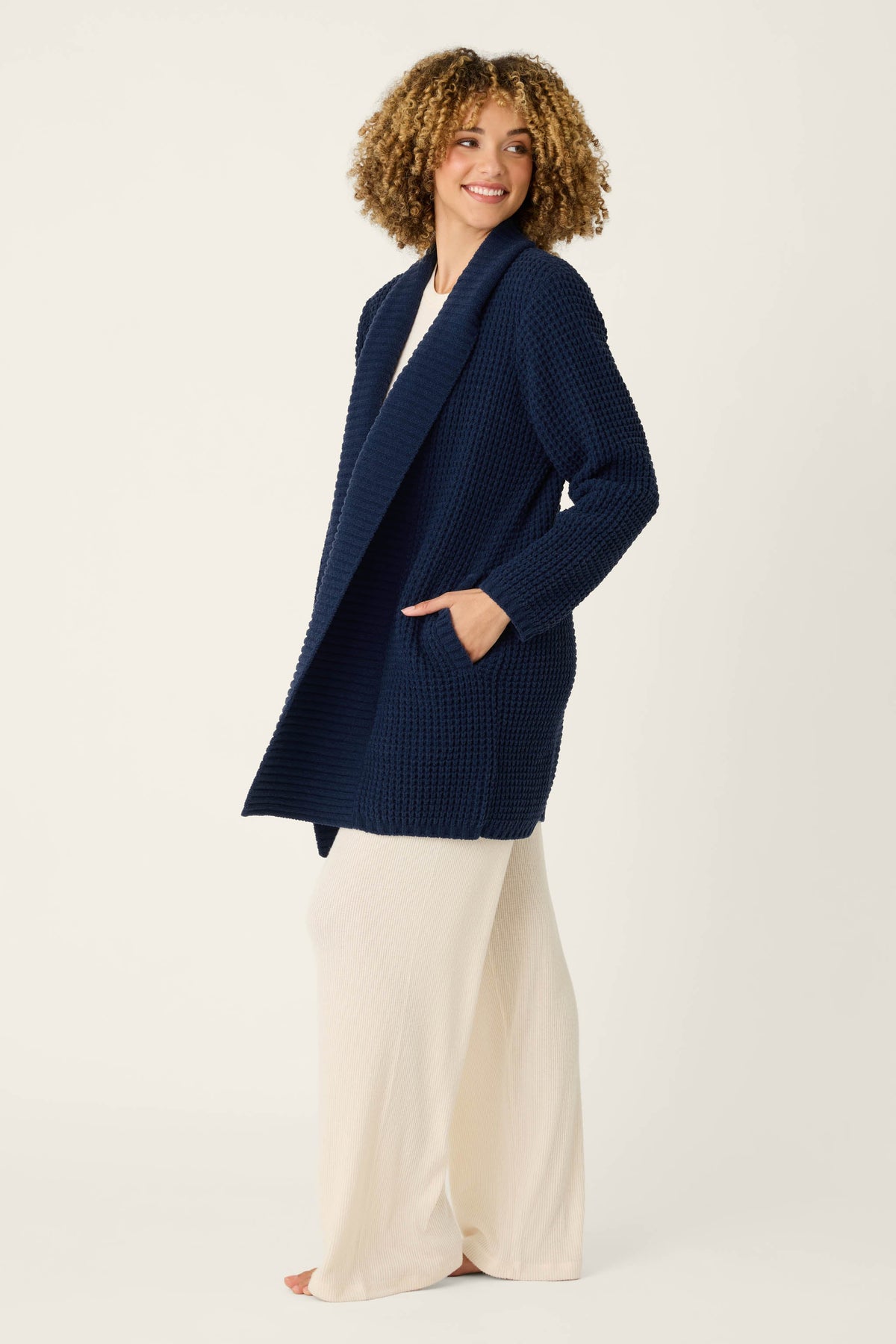 The "Deep Navy" Cozy Chenille Waffle Cardigan by PJ Salvage