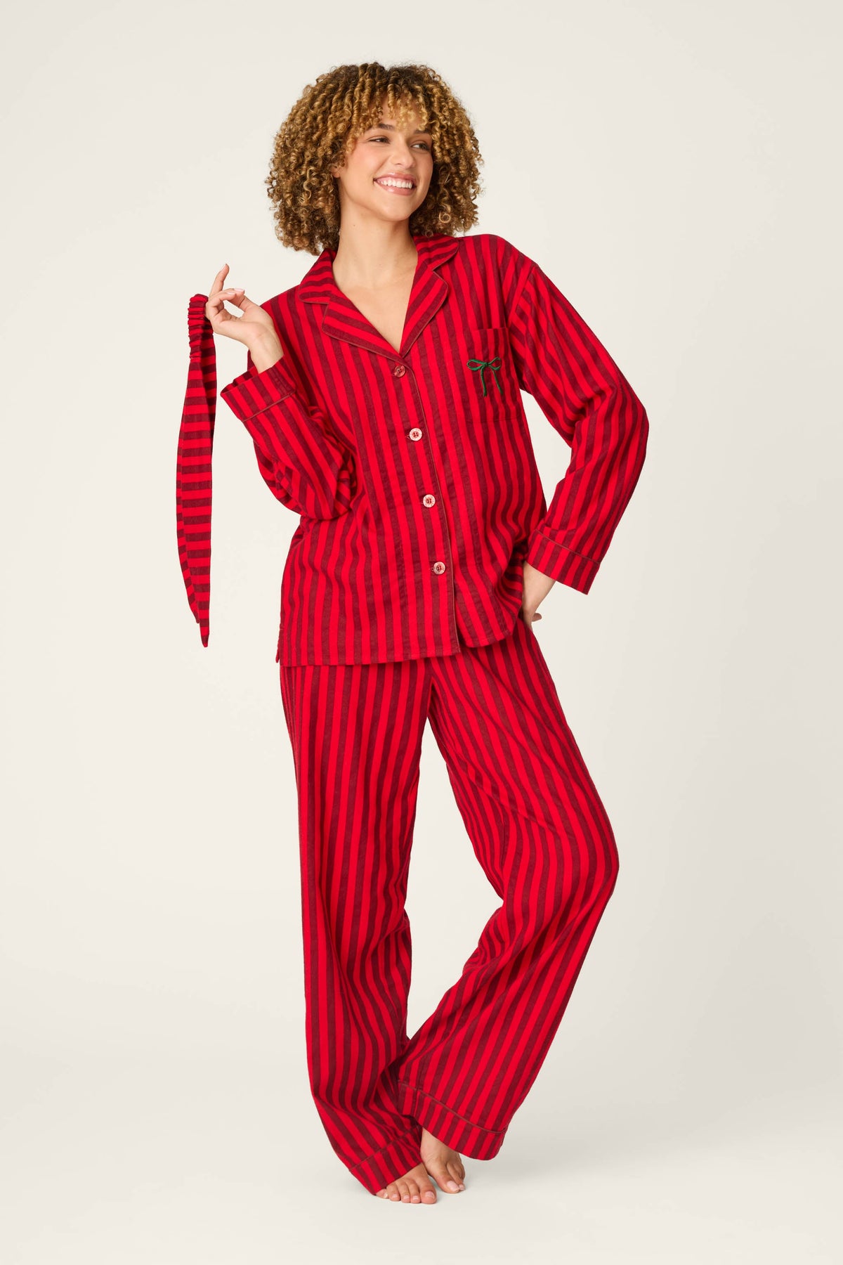 The "Bow Icon" 3-Piece Flannel Pajama Set by PJ Salvage