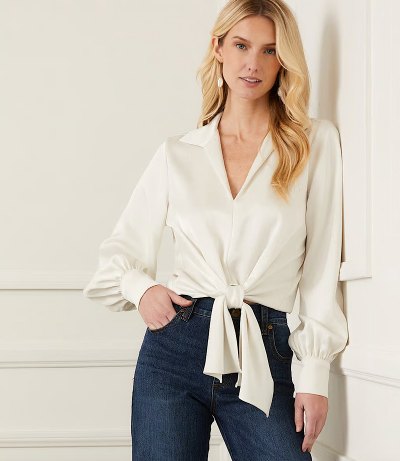 The "Jenn" Satin Tie Front Blouse