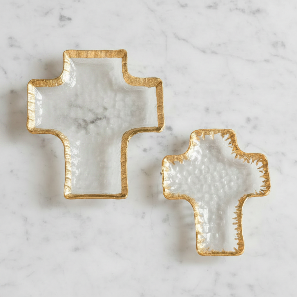 The "Gold Edge Cross" Tidbit Tray Set