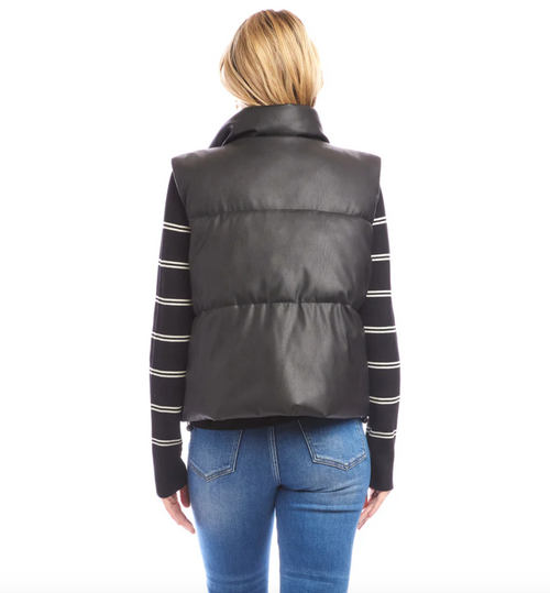 The "Faux Leather" Asymmetrical Quilted Puffer Vest