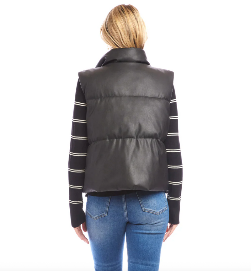 The "Faux Leather" Asymmetrical Quilted Puffer Vest