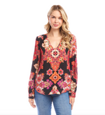 The "Rosey Rebel" Long Sleeve Shirred Blouse