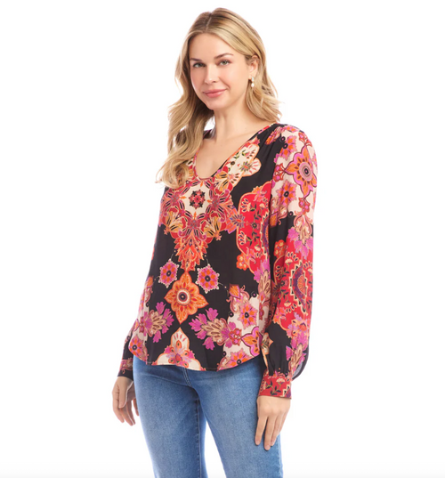 The "Rosey Rebel" Long Sleeve Shirred Blouse
