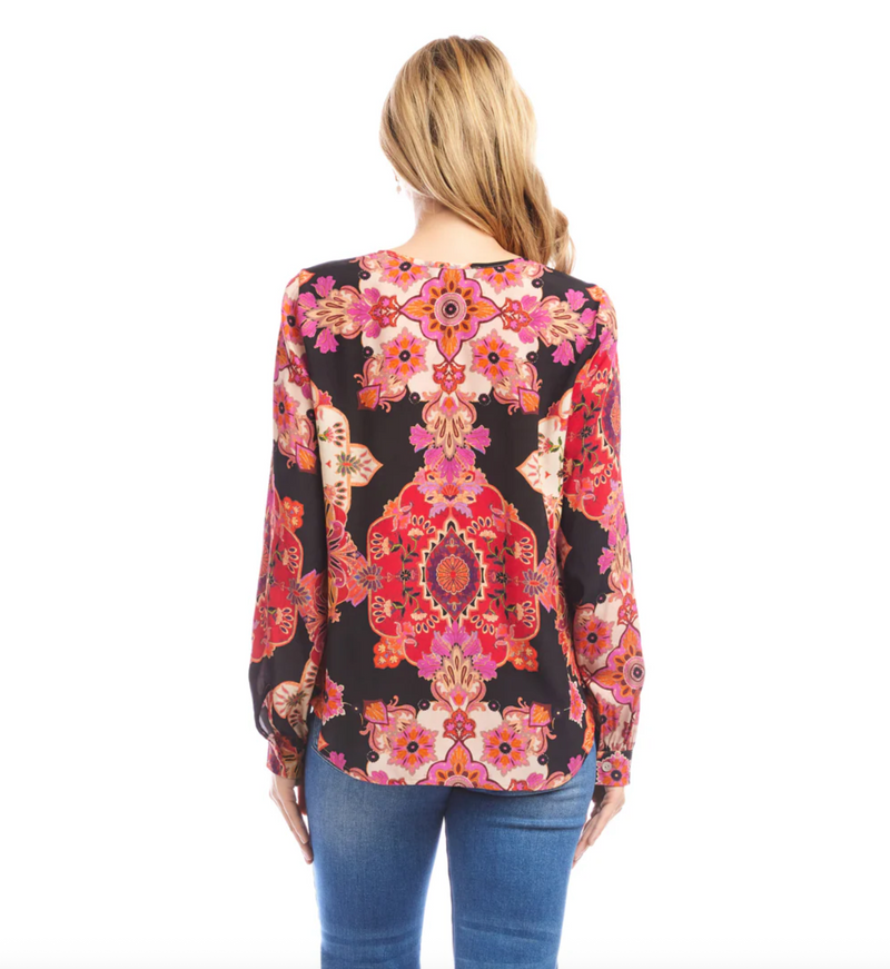 The "Rosey Rebel" Long Sleeve Shirred Blouse
