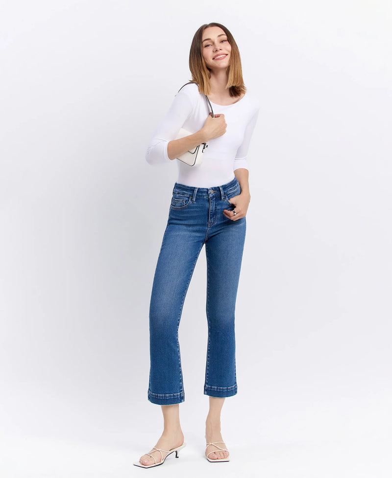 The "Bella" High Rise Seamless Hem Kick Flare Jeans by Vervet Flying Monkey