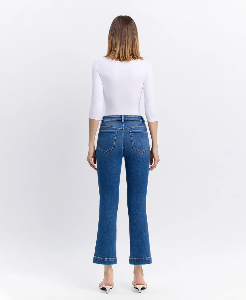 The "Bella" High Rise Seamless Hem Kick Flare Jeans by Vervet Flying Monkey
