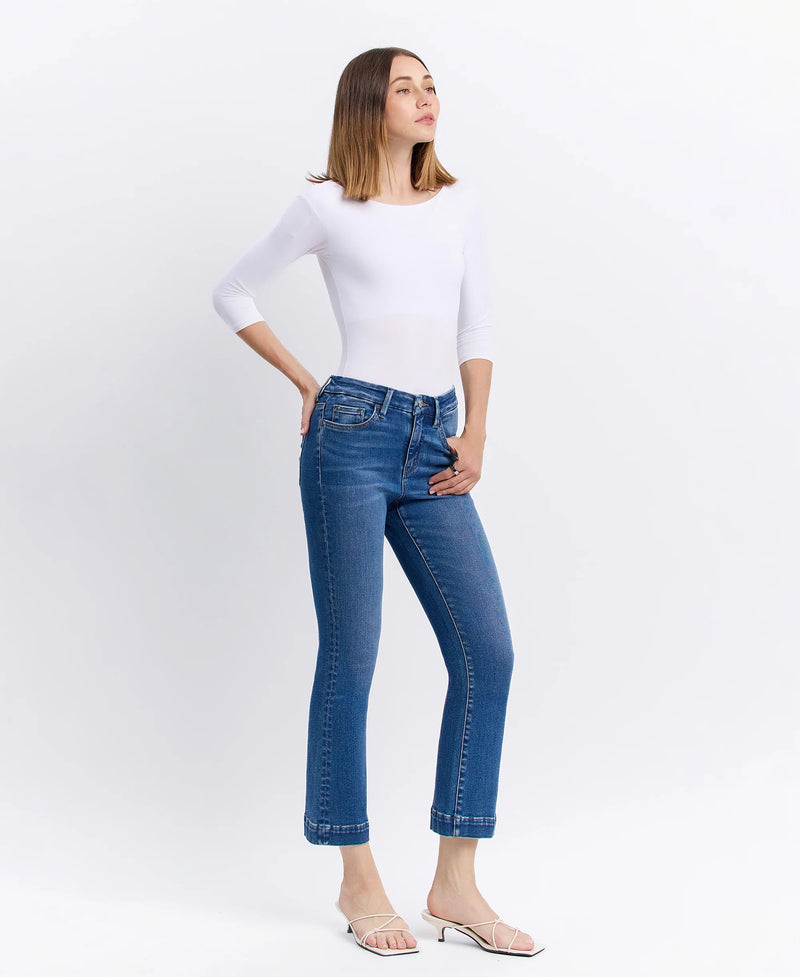 The "Bella" High Rise Seamless Hem Kick Flare Jeans by Vervet Flying Monkey