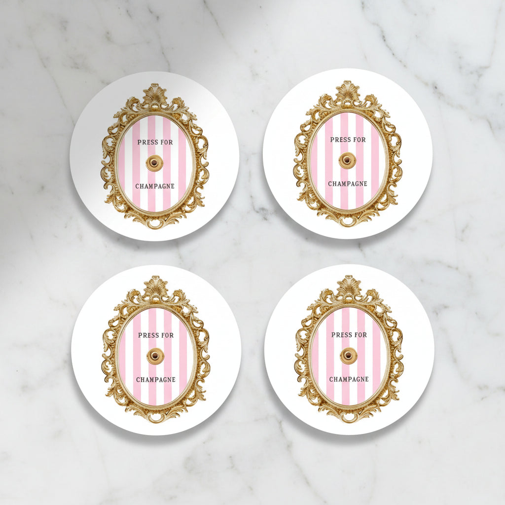 The "Press for Champagne" Ceramic Coaster Set