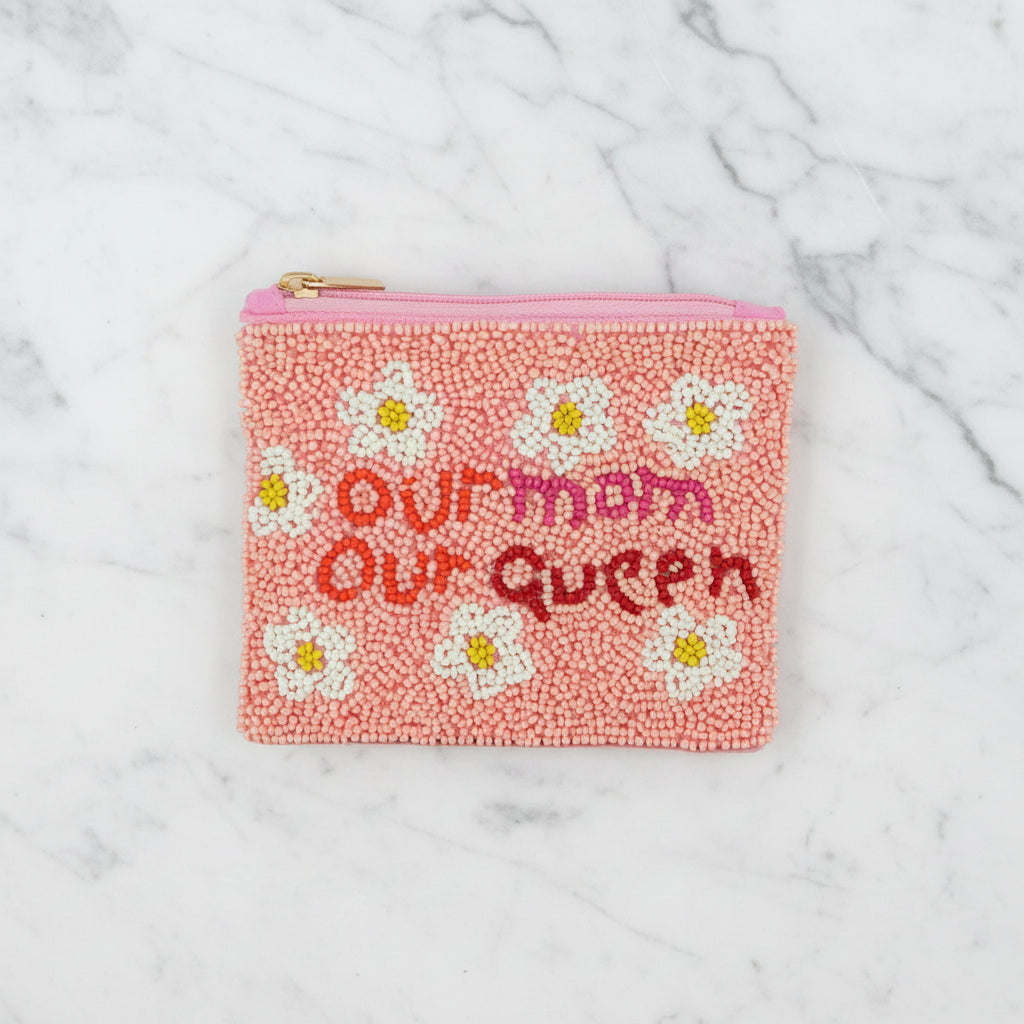 The "Our Mom Our Queen" Beaded Pouch