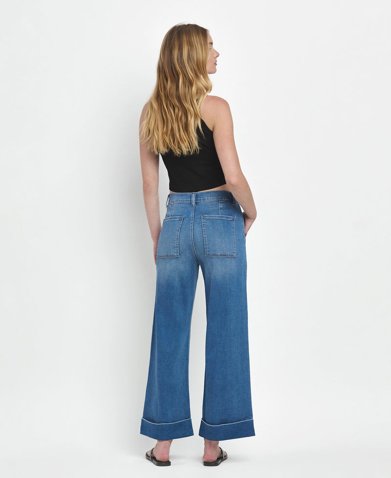 The "Kris" High Rise Double Cuffed Baggy Wide Jeans by Vervet Flying Monkey