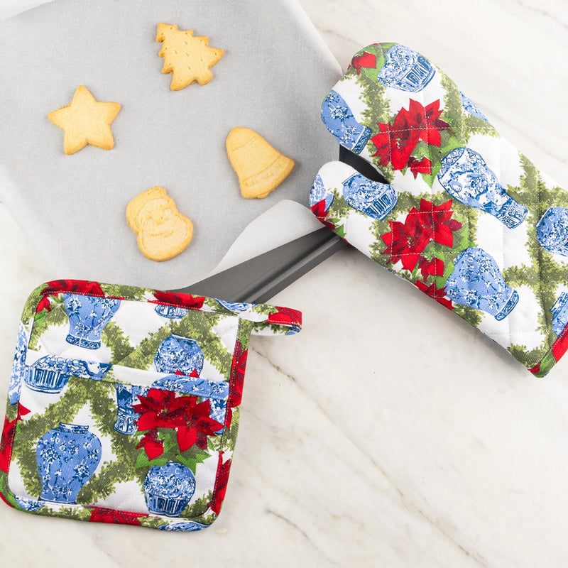 The "Poinsettia" Oven Mitt Set