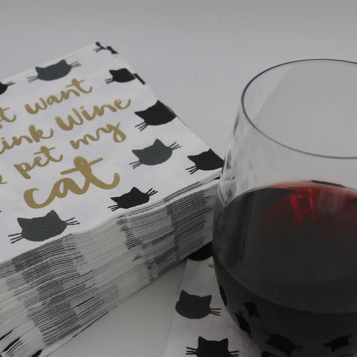 The "Drink Wine and Pet My Cat" Cocktail Napkins