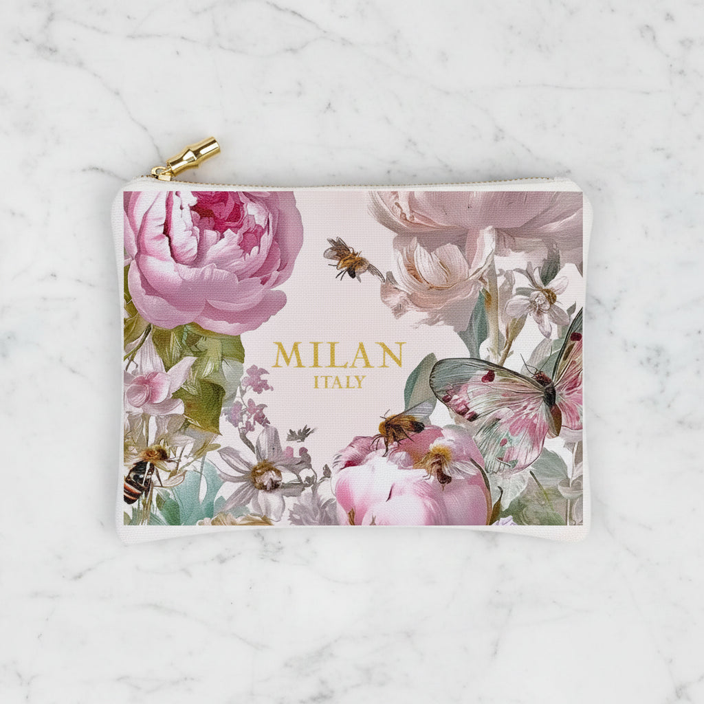 The "Milan Floral" Flat Zip Pouch