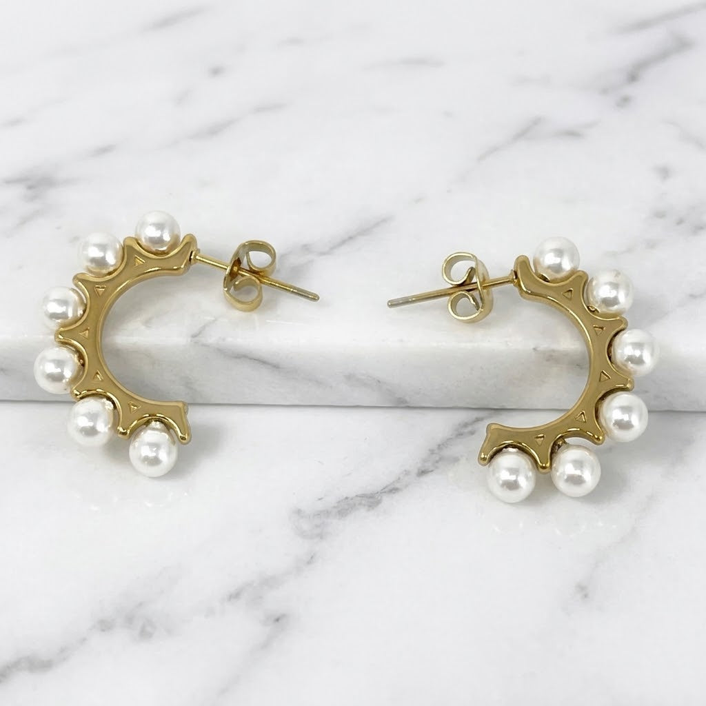 The "Pearl Huggie" Hoop Earrings