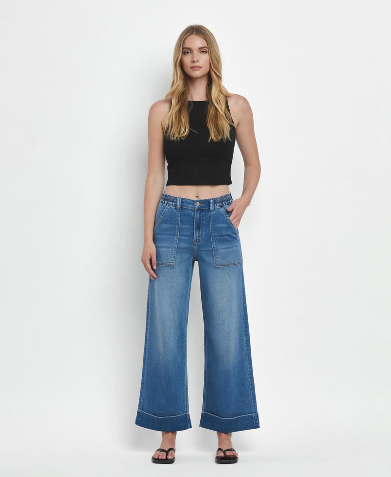 The "Kris" High Rise Double Cuffed Baggy Wide Jeans by Vervet Flying Monkey