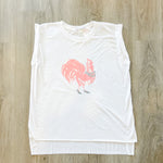 The "Pretty Pink Rooster Flowy Muscle Tee with Rolled Cuff"