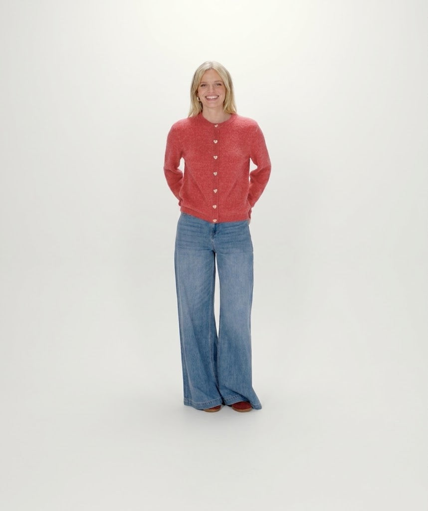The "Raspberry" Heart Button Sweater