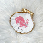 The "Pretty Pink Rooster" Scallop Shell Trinket Tray