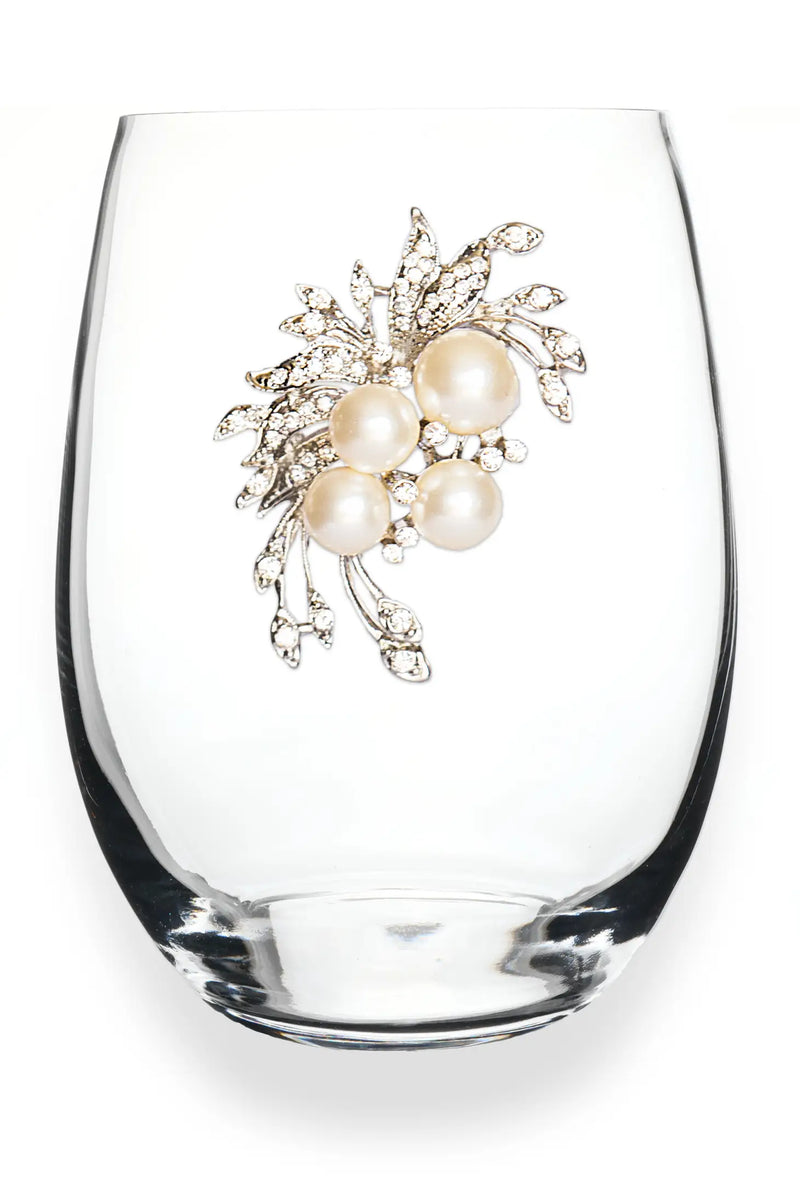 The "Pearl Bouquet" Stemless Wine Glass
