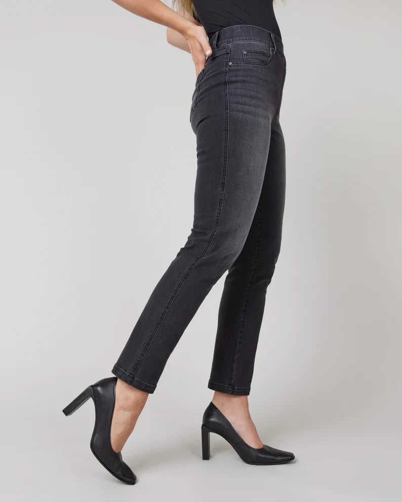 Spanx Straight Leg Pull-On Ankle Stretch Jeans Vintage Black