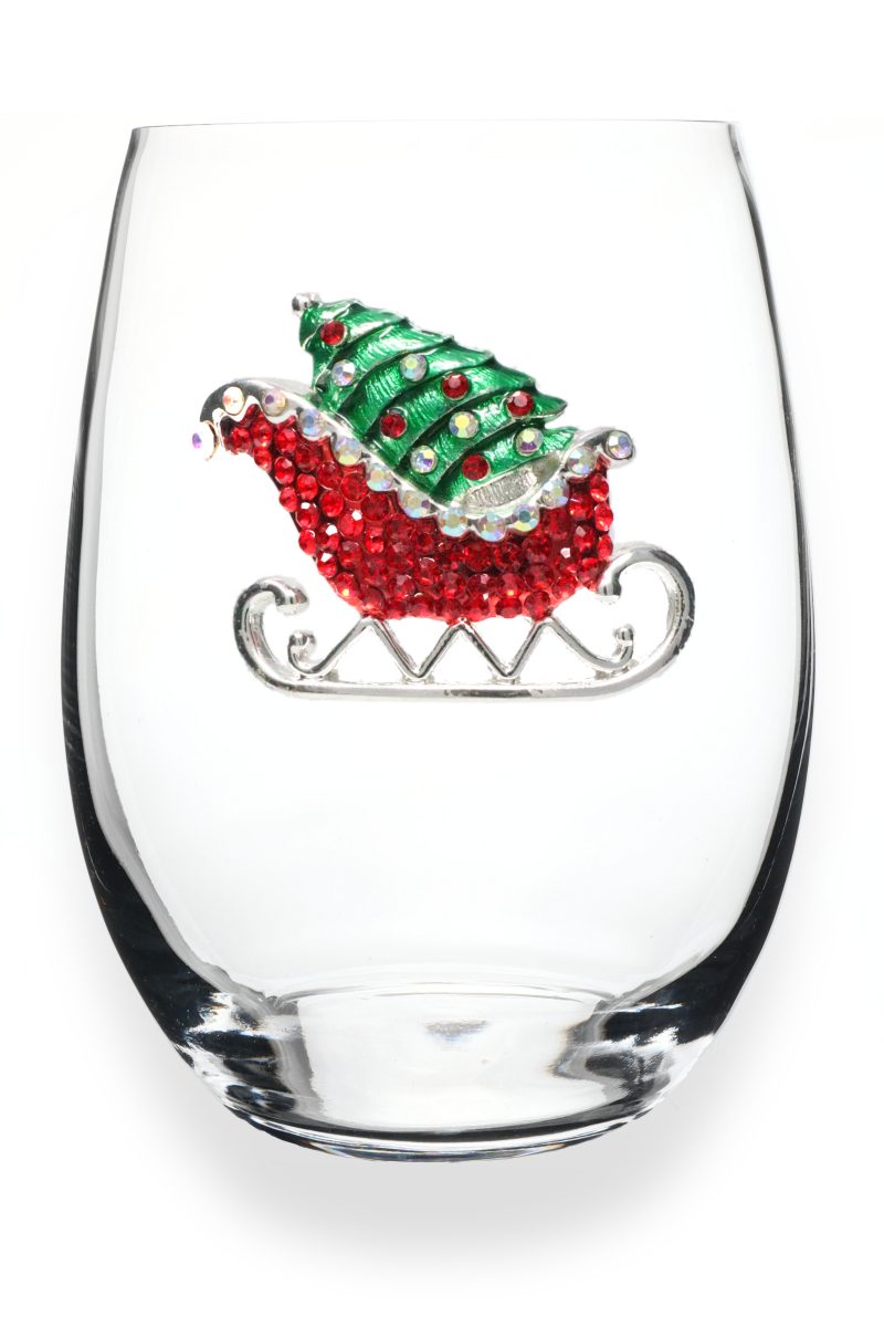 The "Christmas Sleigh" Stemless Wine Glass