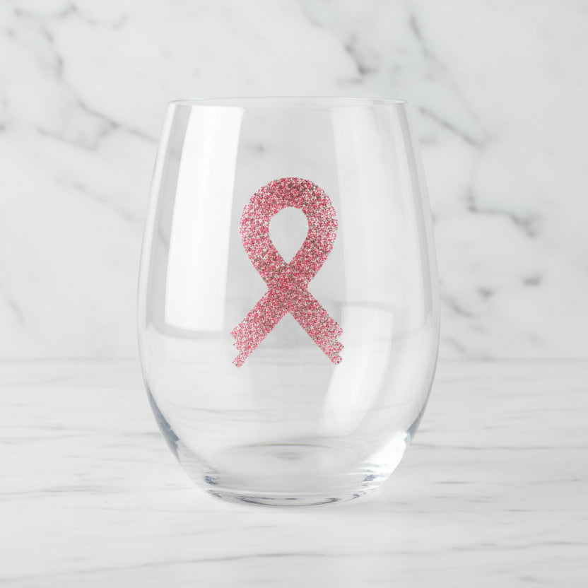 The "Pink Ribbon" Stemless Wineglass
