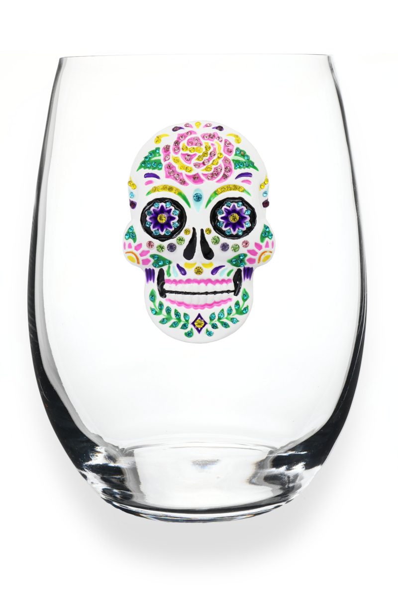 The "Sugar Skull" Stemless Wine Glass